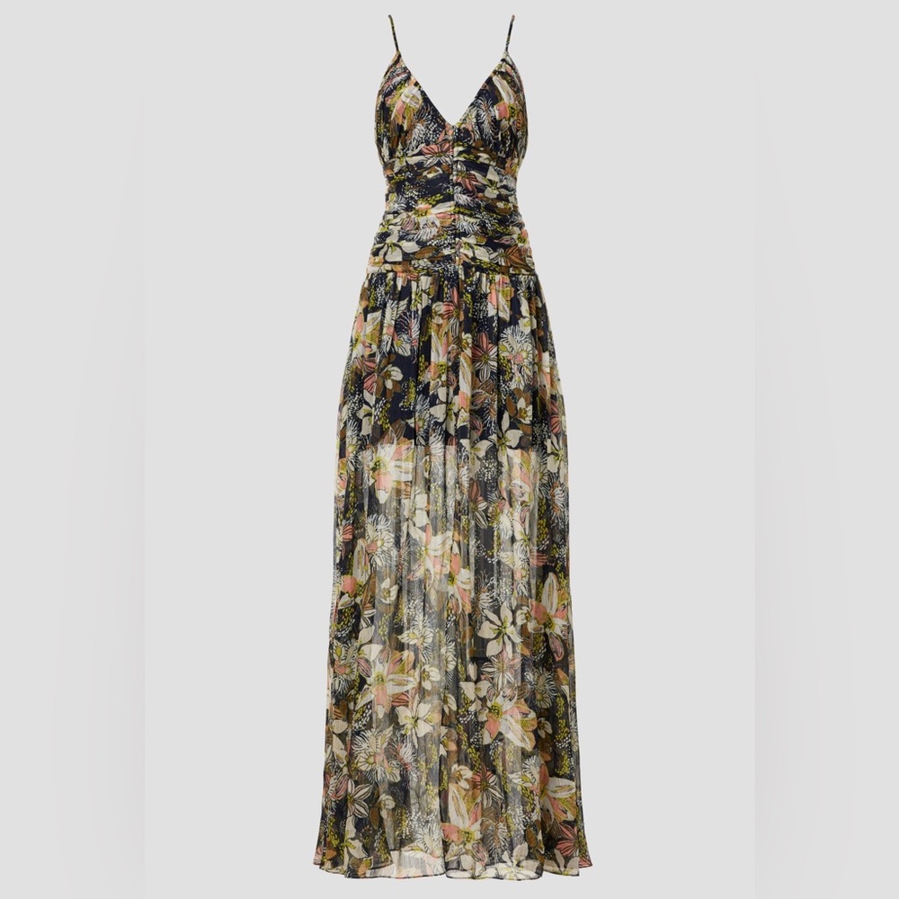 Tanya Taylor Ruched Waist Floral Maxi Lovette Dress